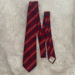 Dior Burgundy Silk Tie with Navy and Cream Diagonal Stripes